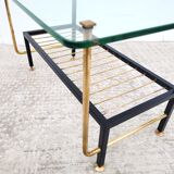 Asymmetrical coffee table 1960 glass and brass