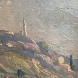 Landscape painting view of the village of Angles Gard Avignon Hurard 1887-1956