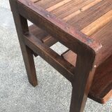 Oak and leather table vintage brutalist design 60s
