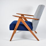 Vintage velvet armchair 1960s, fully restored, poule fabric, refubrished