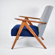 Vintage velvet armchair 1960s, fully restored, poule fabric, refubrished