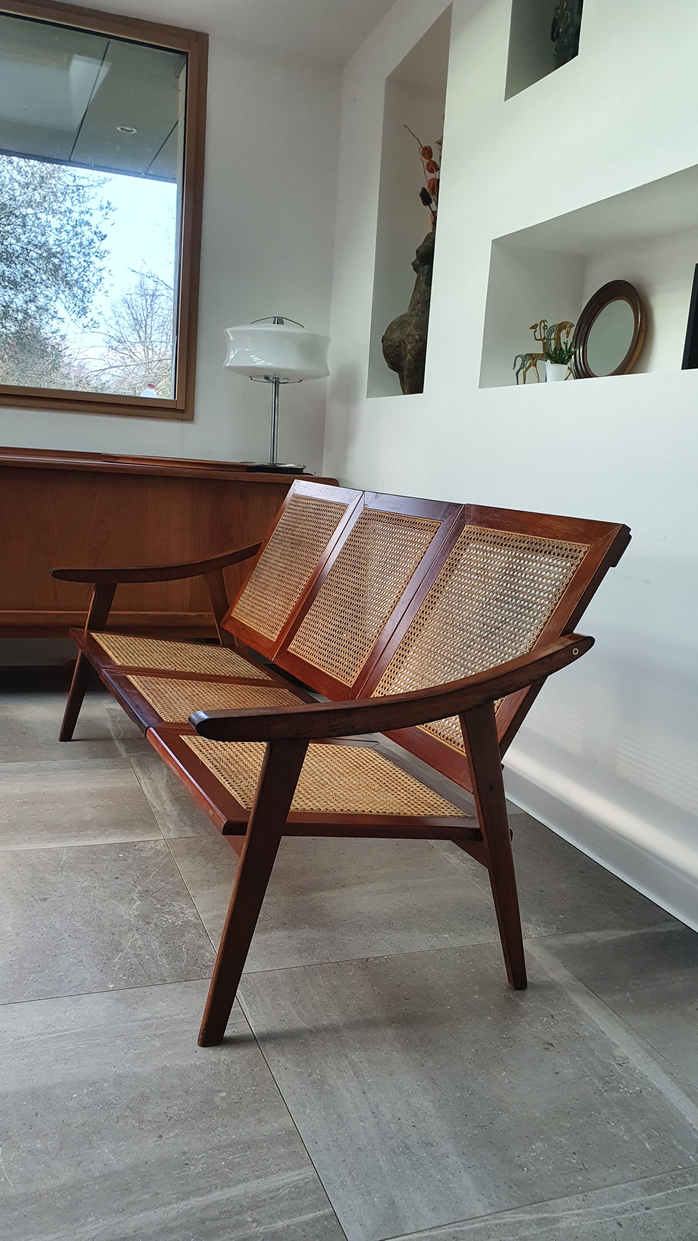 Teak bench sofa and cannage