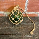 Old Fishing Floater Marine Glass + Vintage Net Rope