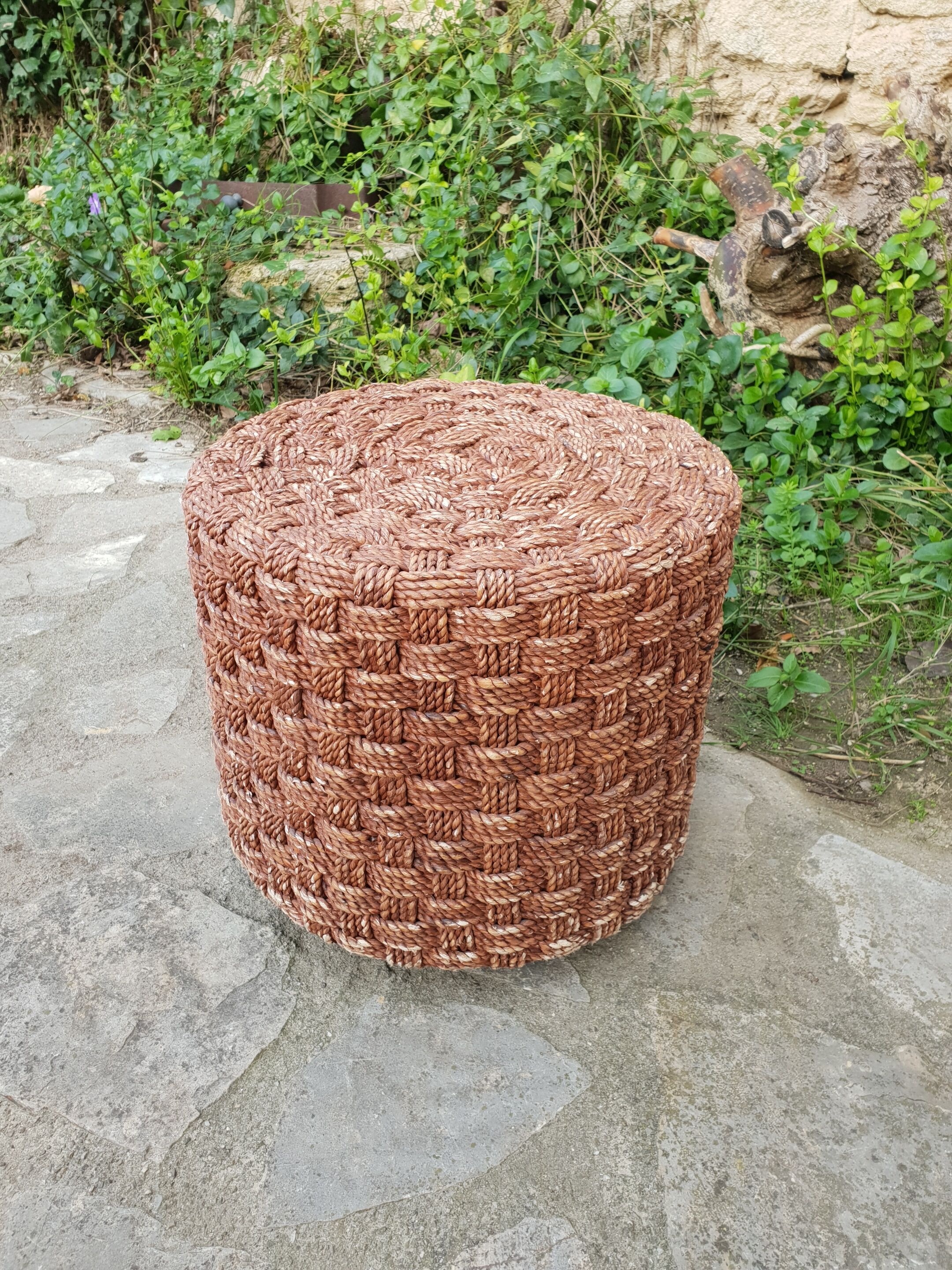 Vintage rope coffee table and stools