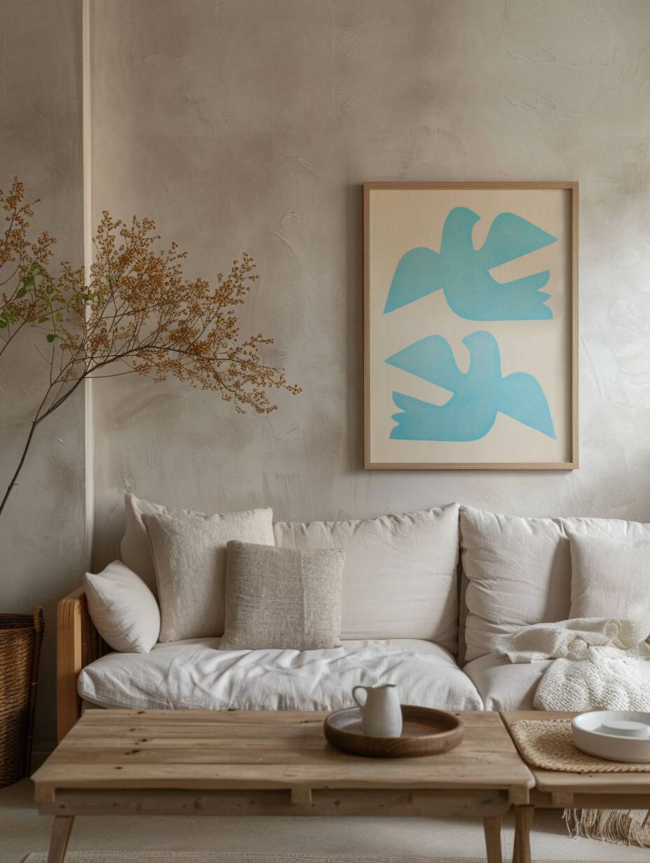 Birds bleus - grande peinture 50x70cm - tableau contemporain - signé eawy
