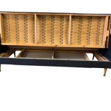 Vintage black and red sofa / three-seater / sofa bed