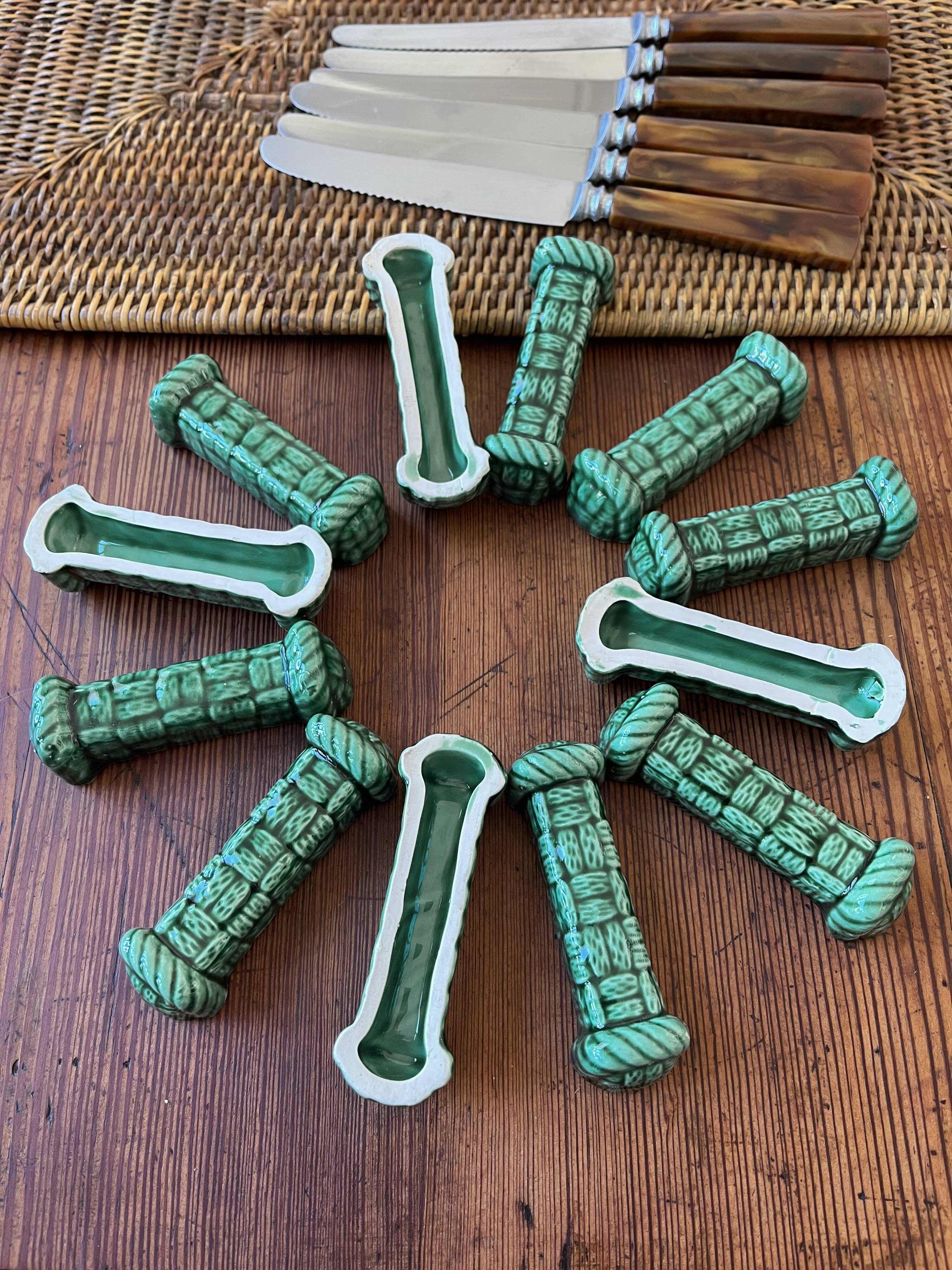12 green ceramic knife holders