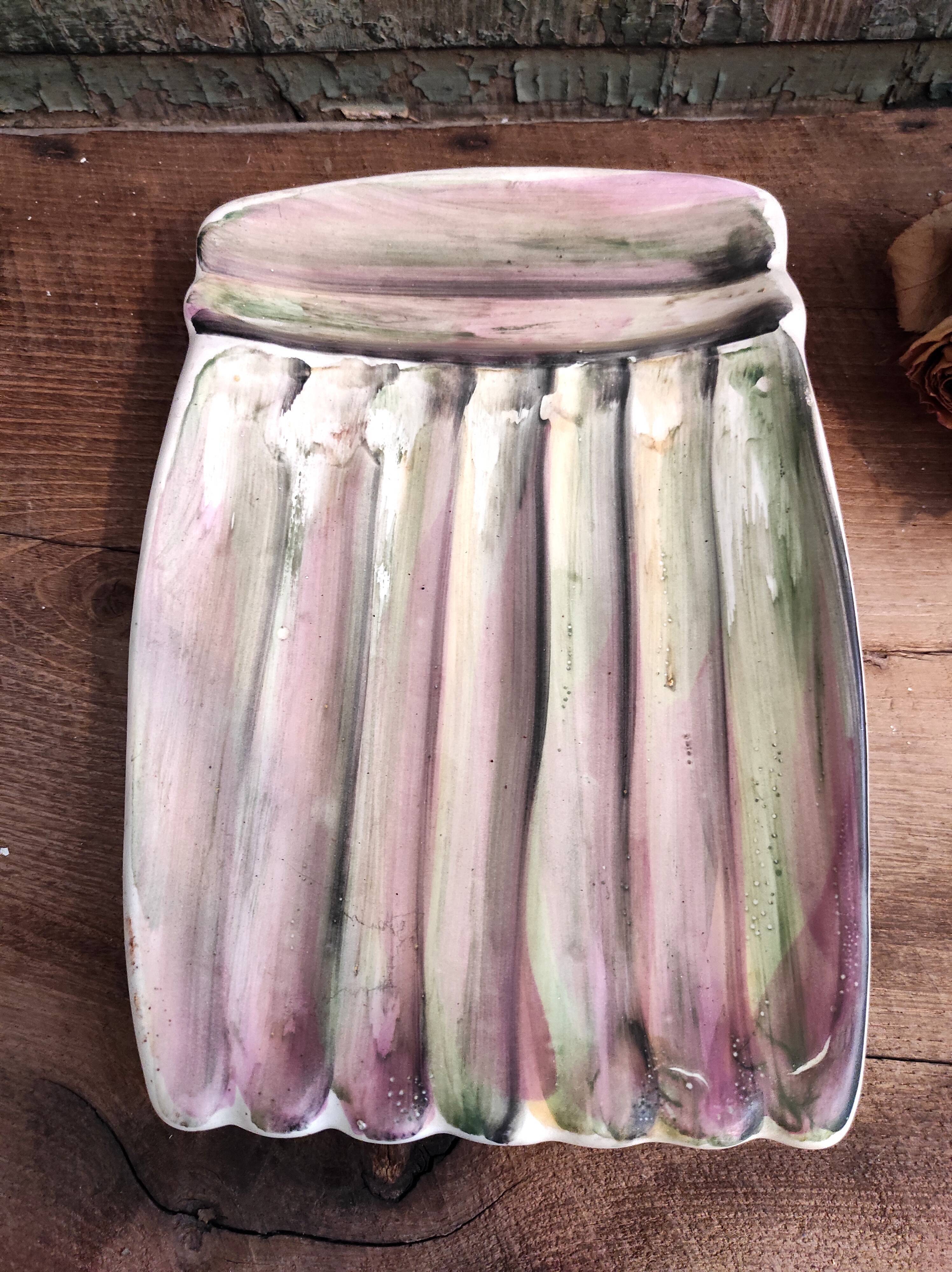 French vintage set of 1 tray and 4 plates for asparagus, by Vallauris