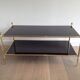 Neoclassical style coffee table in bronze and brass with double black lacquered glass tops from Maison Baguès