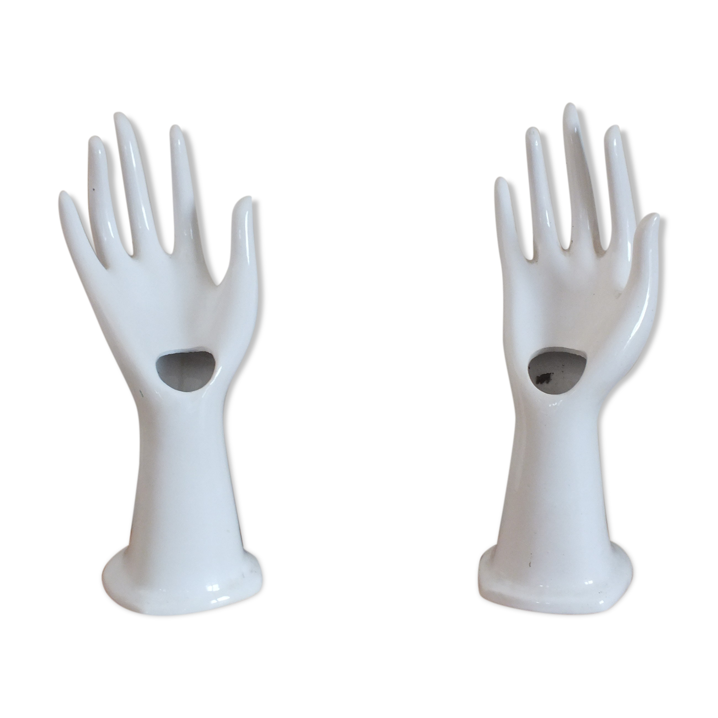 Duo of hands - rings or spike flowers in white ceramic