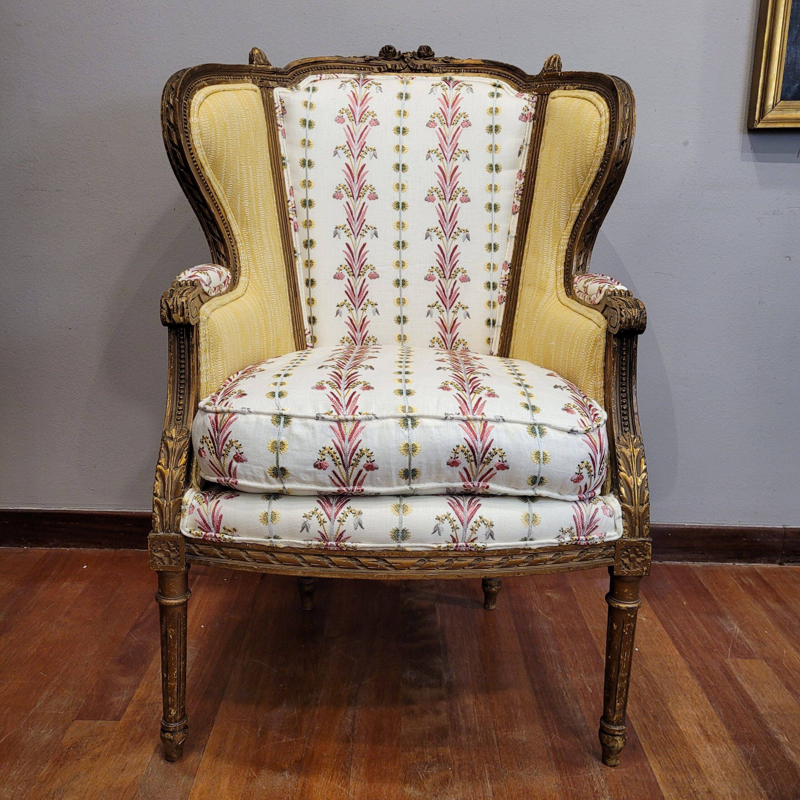 Wooden basket chair, upholstered in Pierre Frey, Napoleon III, circa 1820 – France
