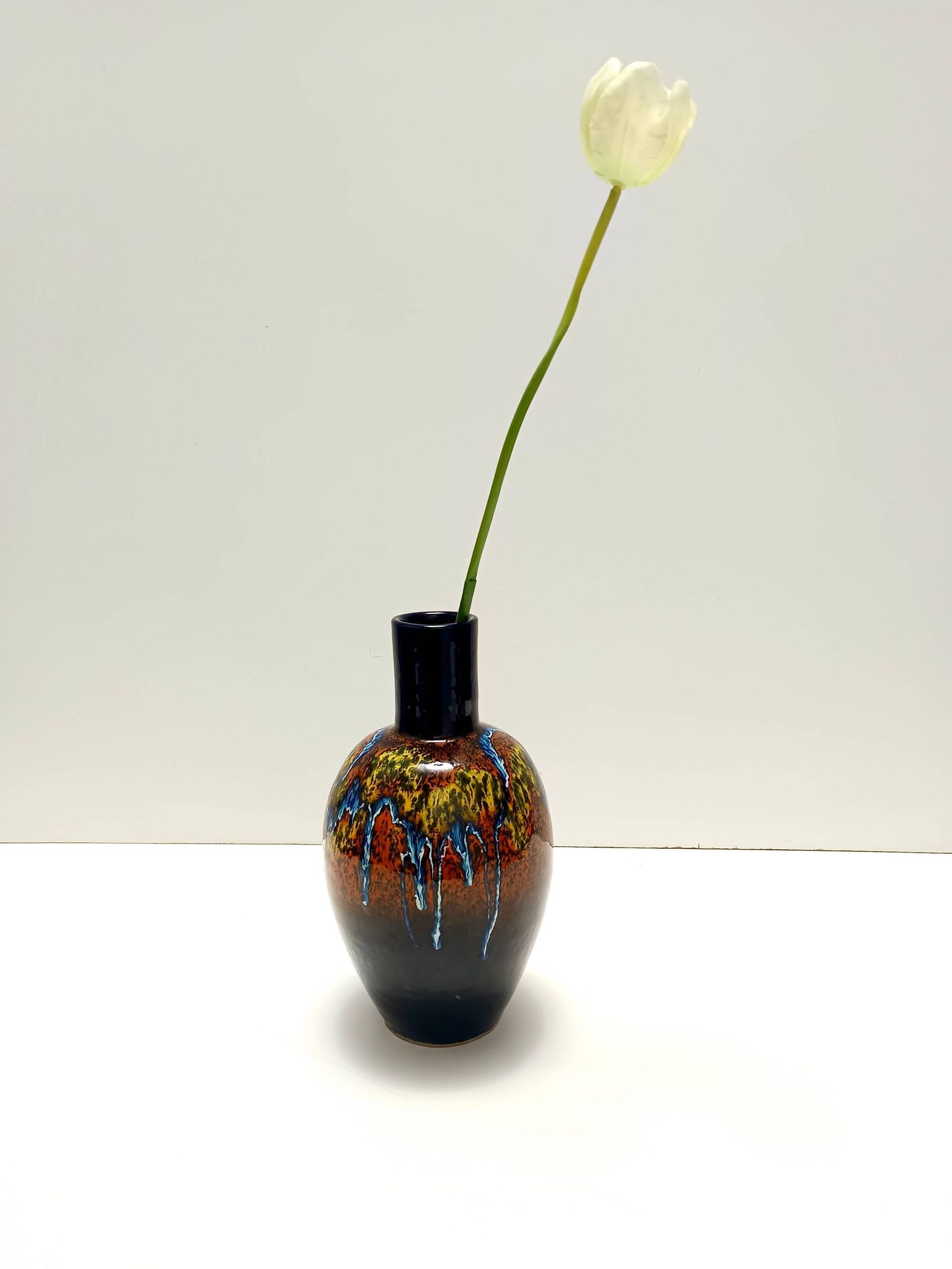 Multicolored Glazed Earthenware Vase by Roberto Rigon for Bertoncello, Ital