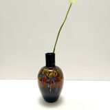 Multicolored Glazed Earthenware Vase by Roberto Rigon for Bertoncello, Ital