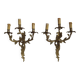 Magnificent Pair of French Antique Bronze Three-Light Acanthus Wall Sconces