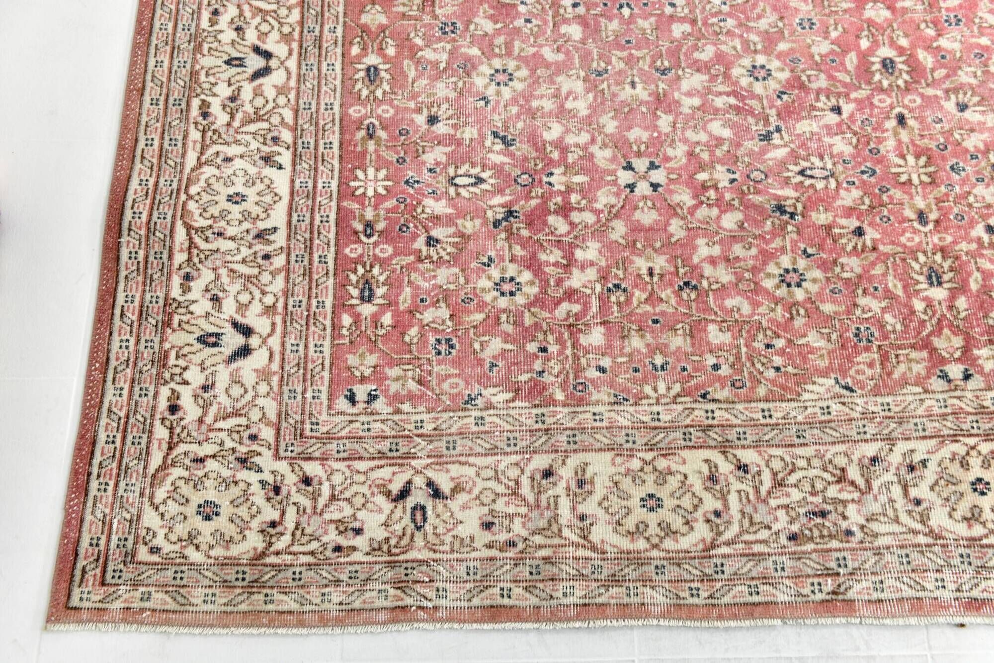 Red & Navy Blue Floral Vintage Persian Rug