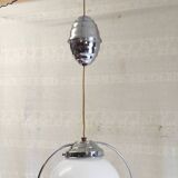 Art Deco suspension in chrome metal and opaline globe - mid 20th century