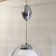 Suspension Art-déco en métal chromé et globe opaline - mid. XXeme