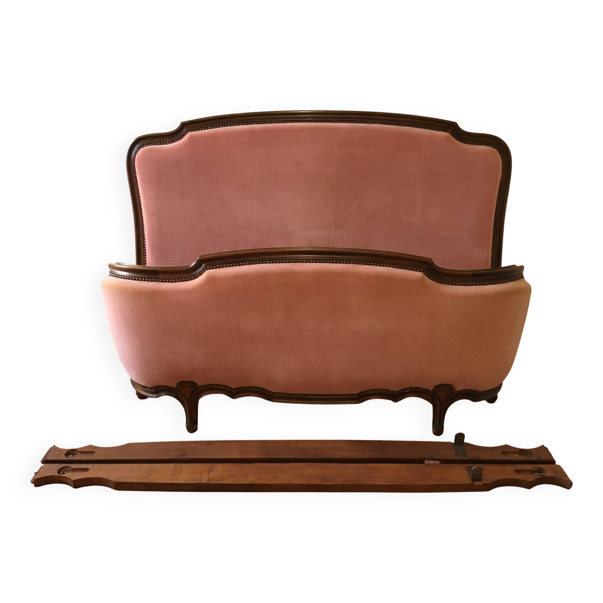 Louis XV pink velvet bed 140 x 190