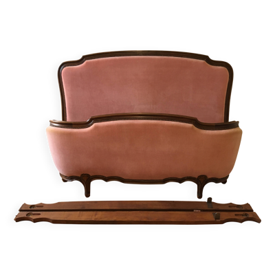 Lit corbeille Louis XV velours rose 140 x 190
