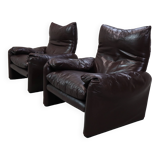 Paire de fauteuils en cuir Maralunga de Vico Magistretti pour Cassina, 1974