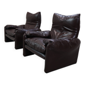 Pair of Maralunga leather armchairs by Vico Magistretti for Cassina, 1974