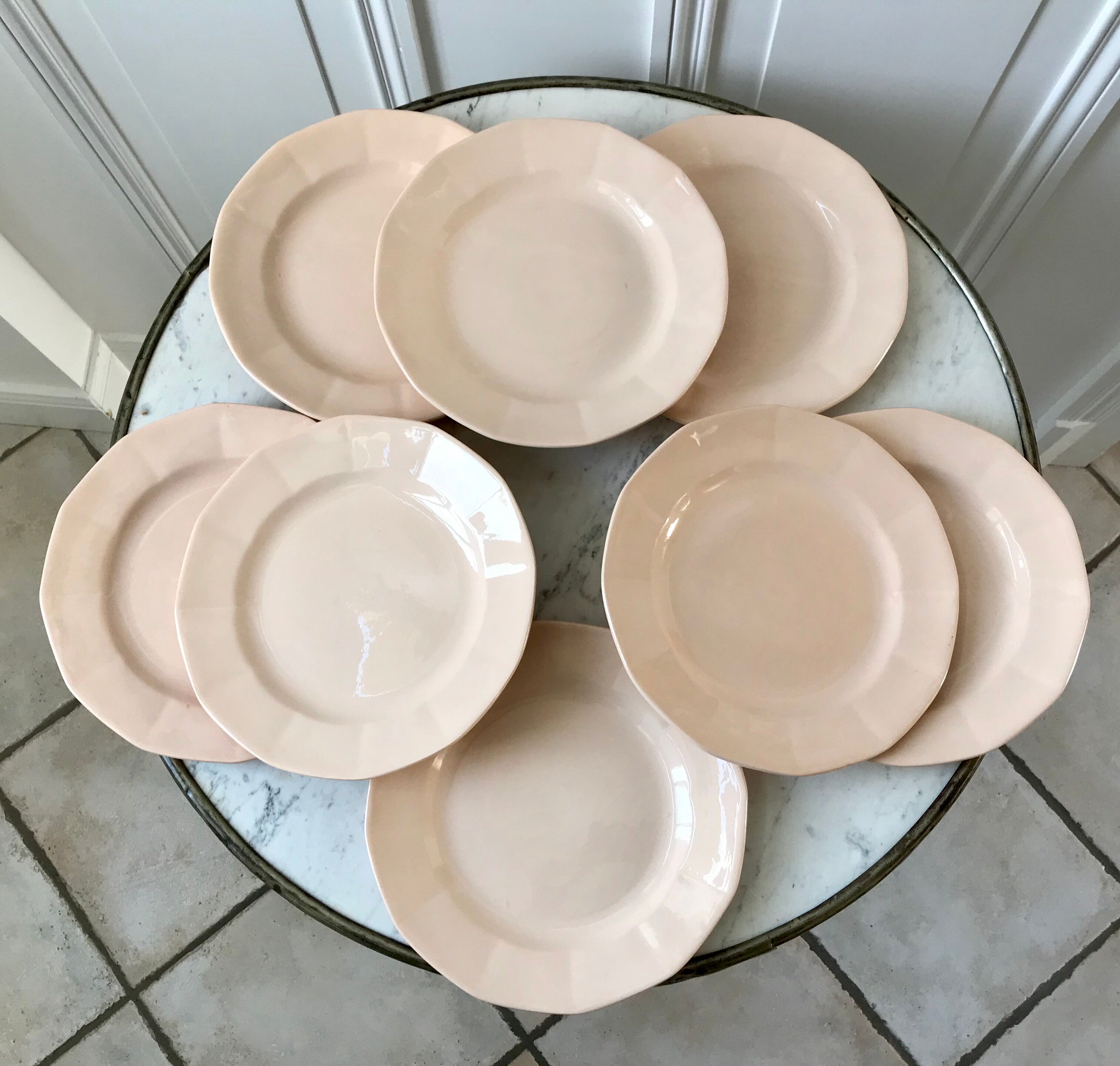 Set of 8 dessert plates Digoin model France powder pink