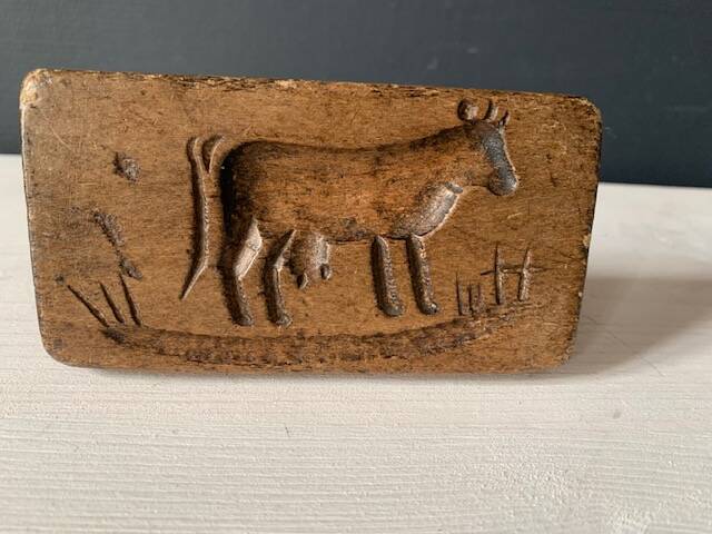 Old carved wooden butter stamp, cow, 19th century