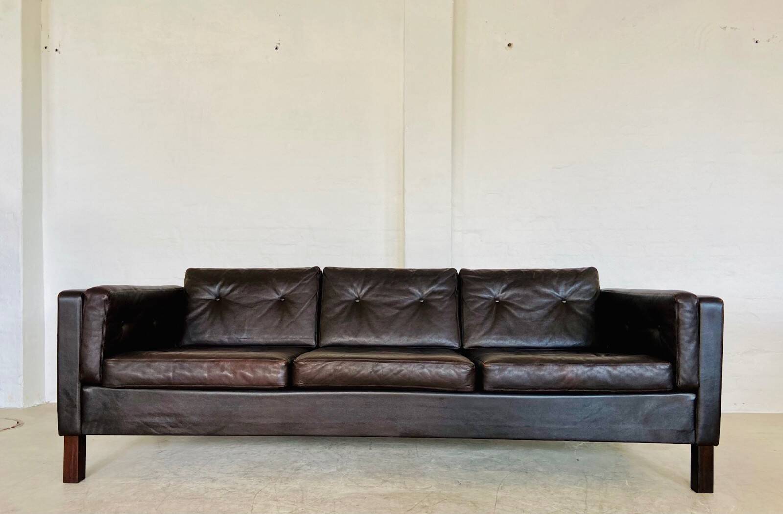Vintage Danish Erik Jørgensen brown leather 3 seater sofa