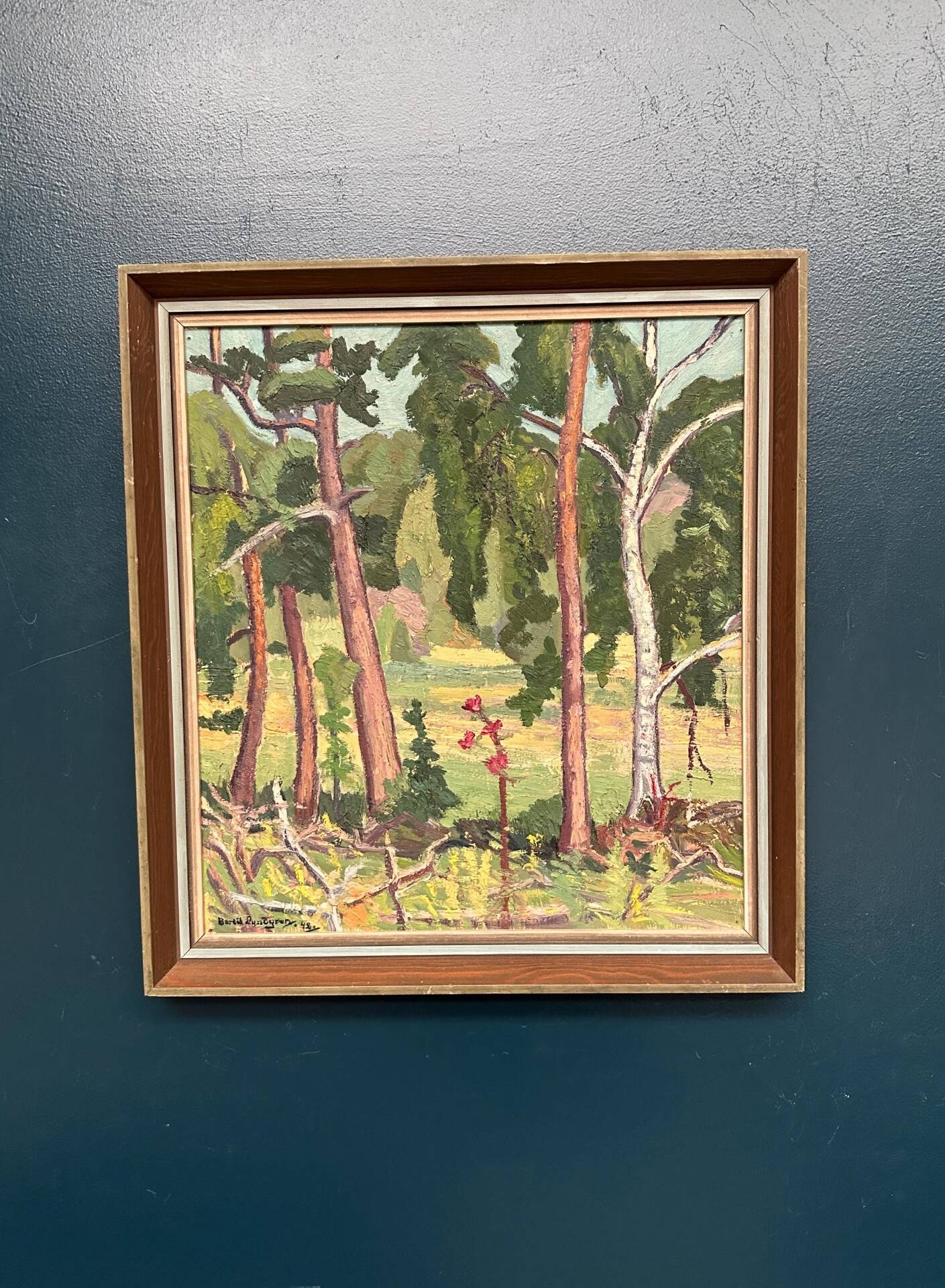 Huile su panneau suédoise – « Forêt » par Bertil Lundgren (1900–1979)