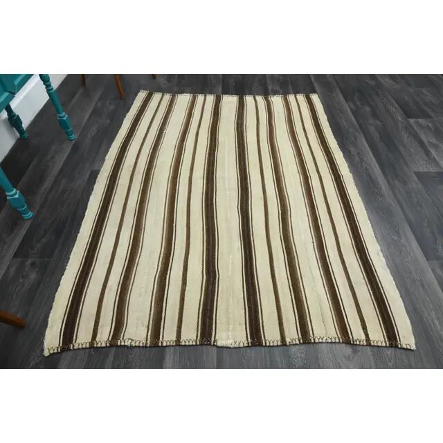 Vintage Turkish Oushak handmade wool cotton beige area rug  152x201