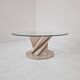 Italian "Flower" Coffee Table in Travertine With Facet-cut Round Plate, 1980s