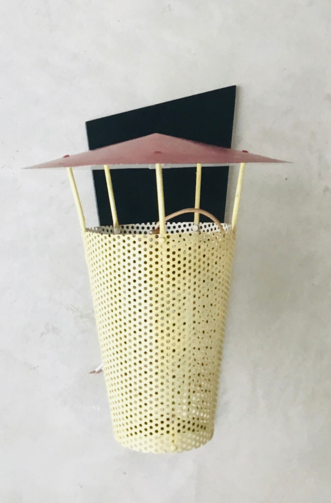 Wall lamp in rigitulle or perforated sheet with conical reflector - 1950