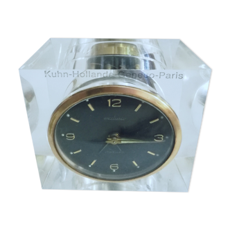 Alarm clock with exposed mechanism in plexiglass and brass