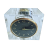 Alarm clock with exposed mechanism in plexiglass and brass