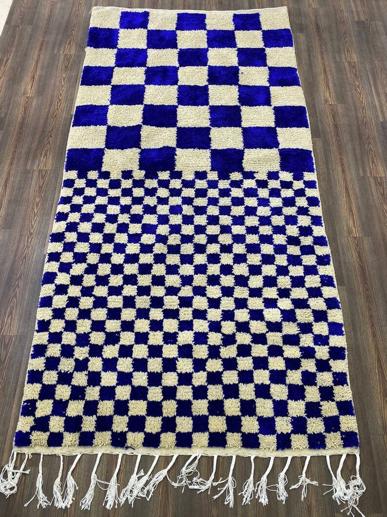 Traditional handmade blue white Berber rug 250cmx150cm