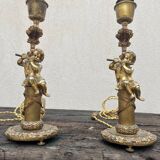 Pair of bronze cherub lamp feet