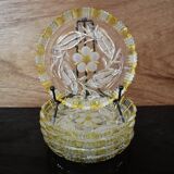 5 Walther Glas Bohemian crystal bowls with yellow and flower pattern
