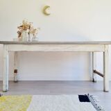 Antique work table in patinated white wood and zinc top - workbench