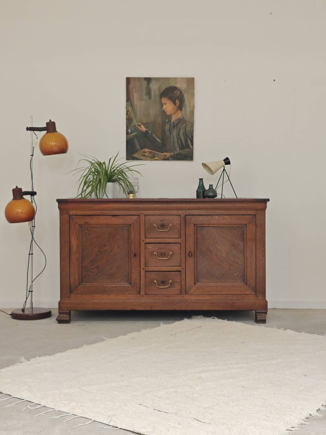 Antique solid wood workbench, dough cabinet from the 18th century.