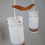 Mid-Century Teak and Opaline Glass Pendant Lamp, 1960s