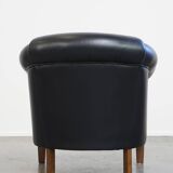 Black Cowhide Leather English-Style Club Chair