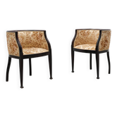 Paire de fauteuils tub en ébène avec tapisserie florale, France, vers 1900