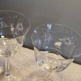 4 antique water glasses, engraved and cut crystal - 1940s