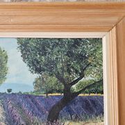 Oil on Canvas Landscape Almond Trees and Lavenders signed Jean Claude Fer