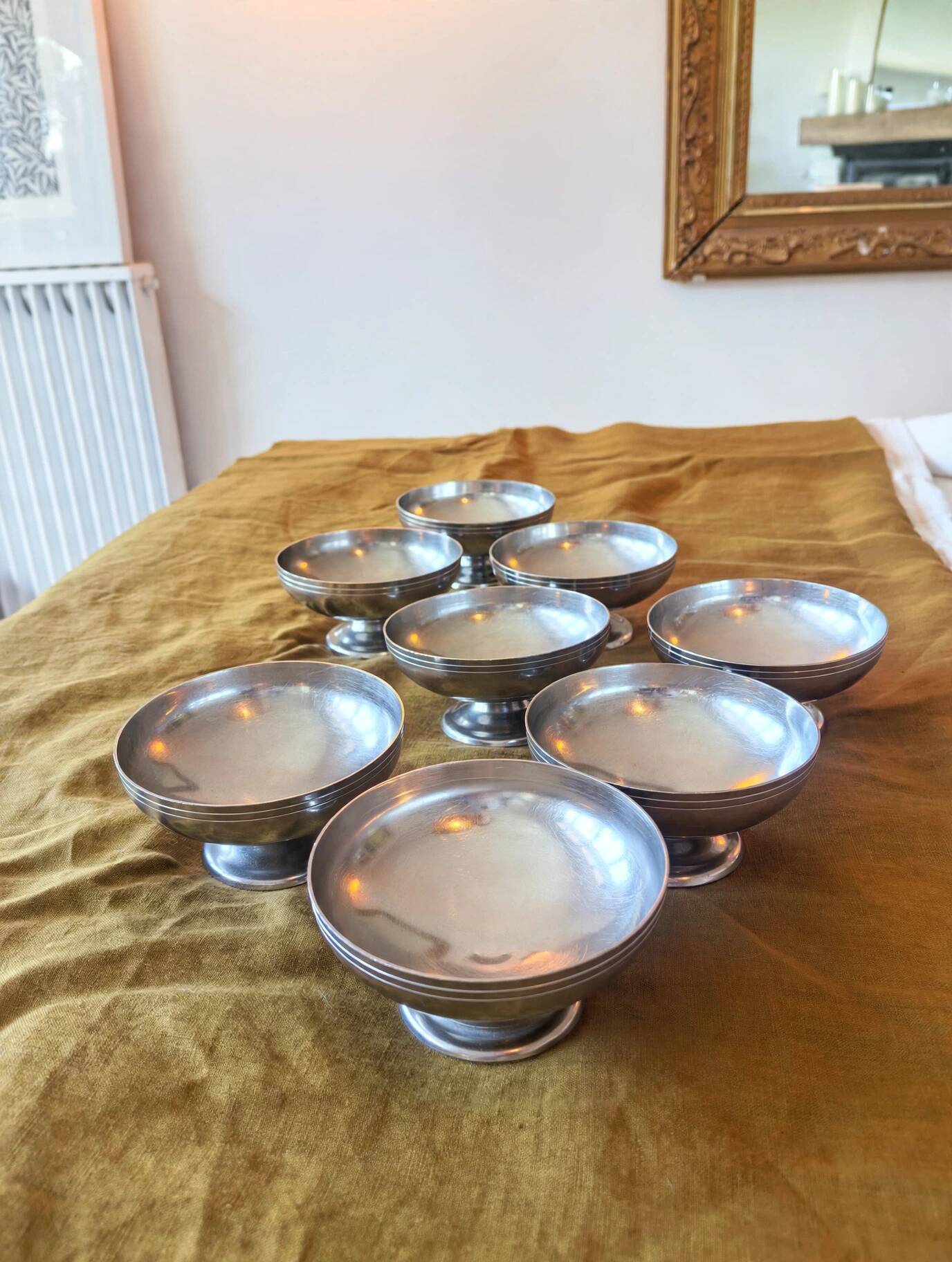 8 vintage 70s ice cream bowls, stainless steel, made in France