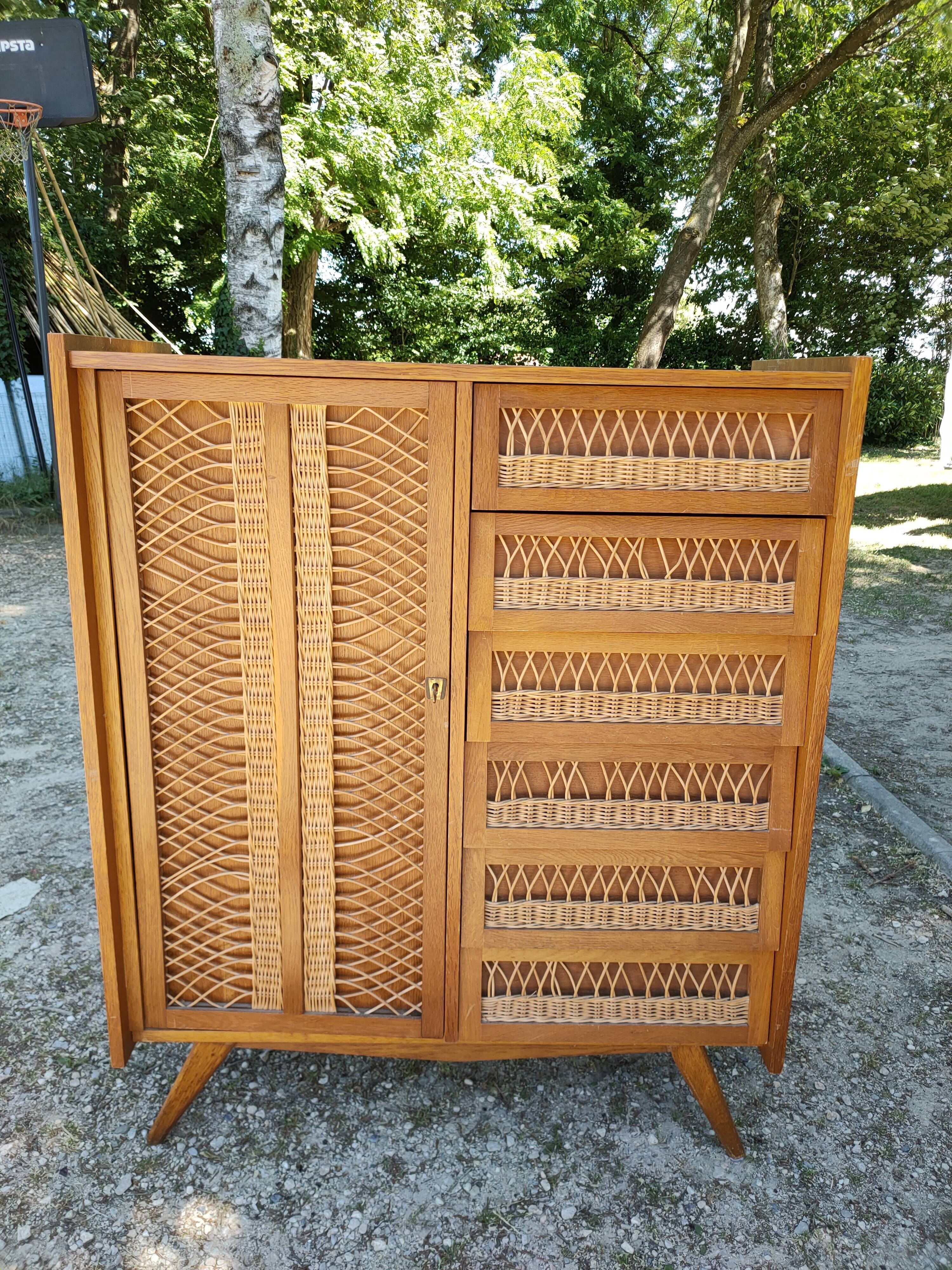 Wardrobe, vintage rattan wardrobe