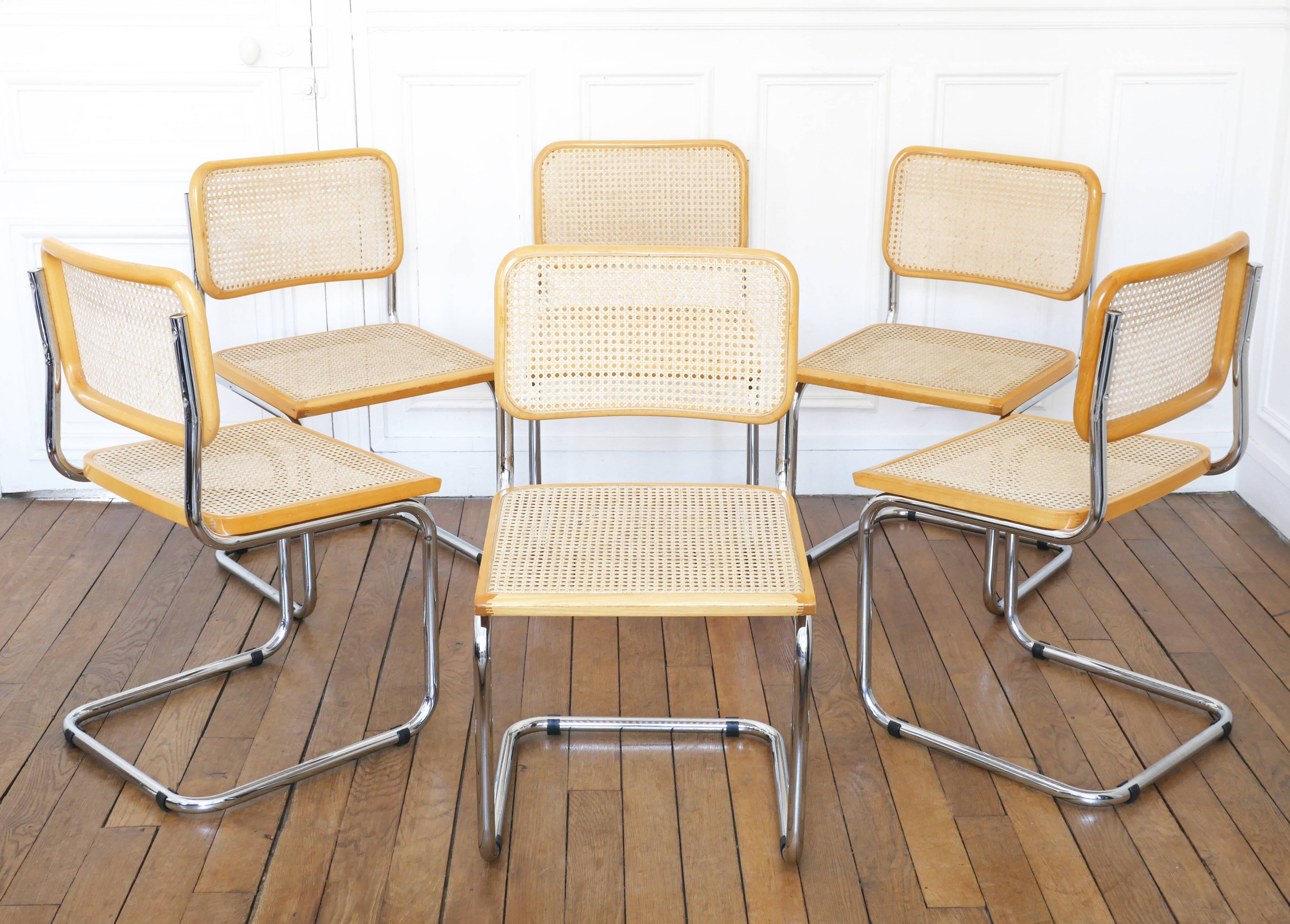 6 Cesca B32 Breuer Chairs Made in Italy - Canework of the seats redone