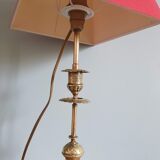Duo of lamps in brass red lampshade