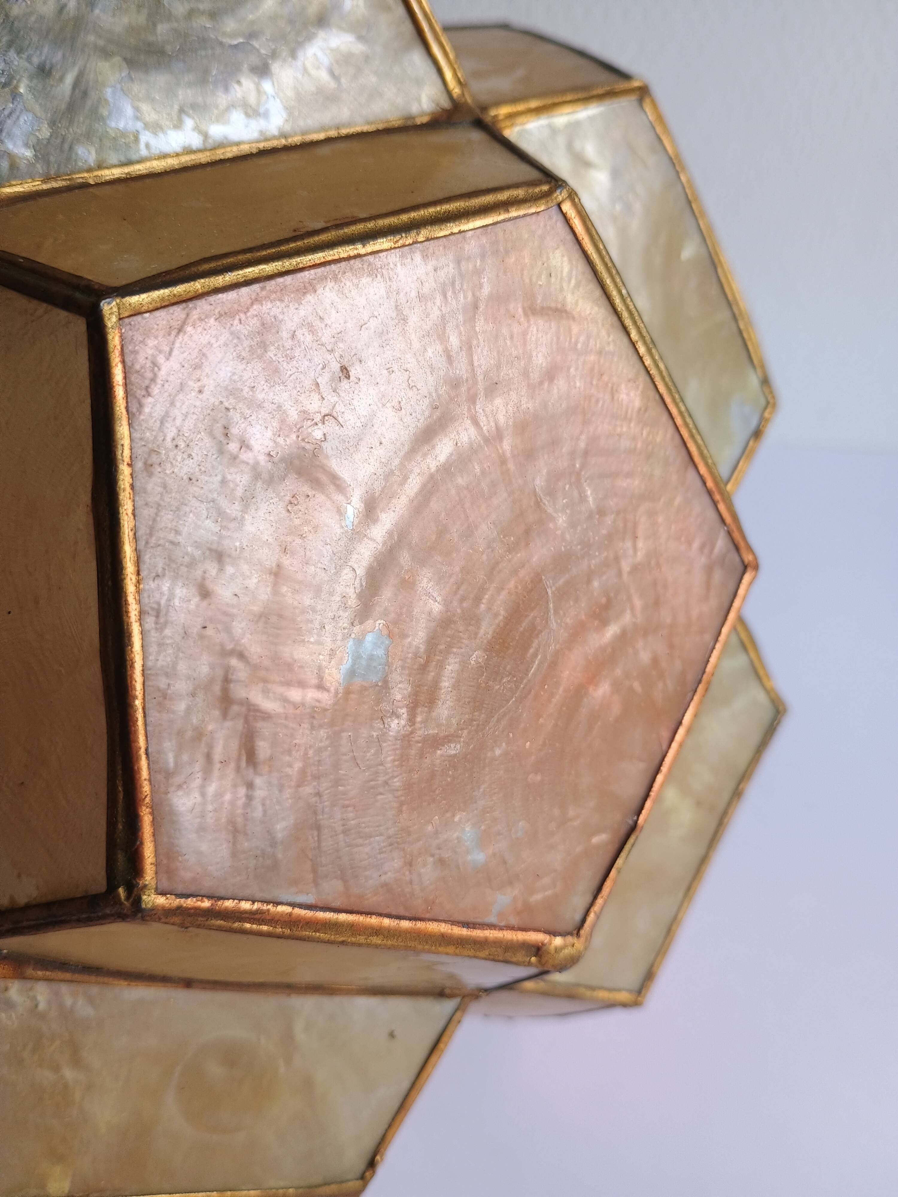 Space age mother-of-pearl and brass chandelier