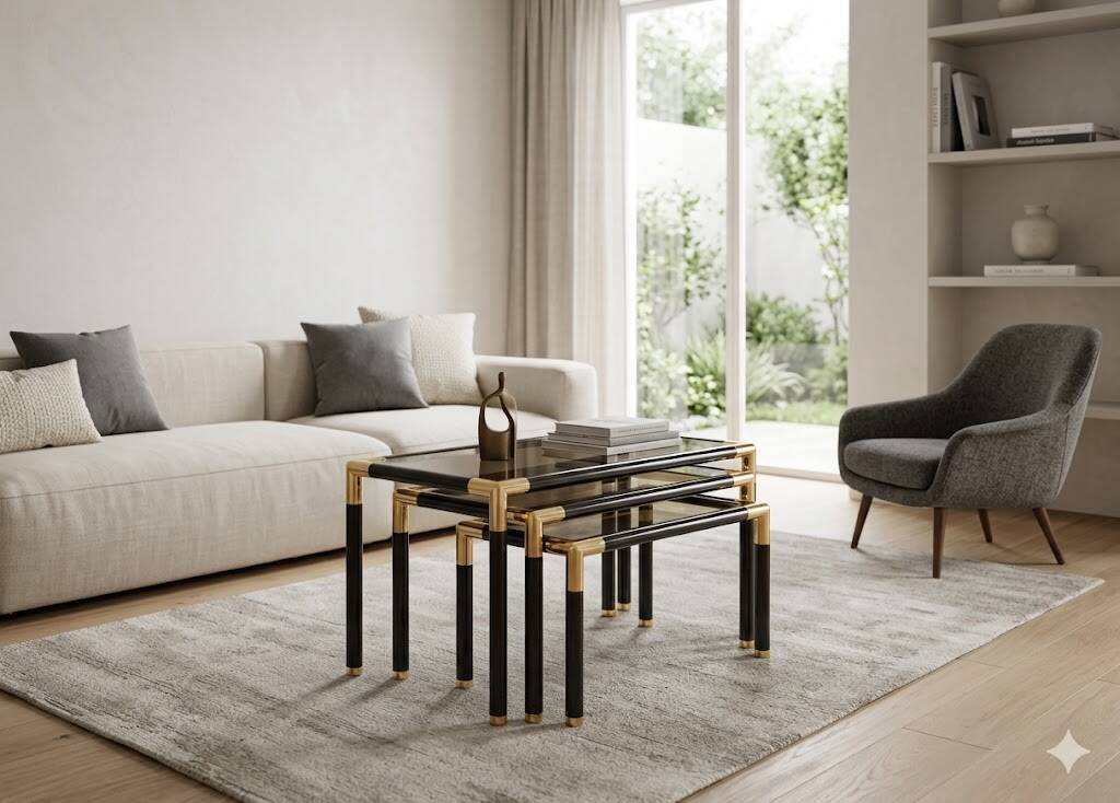 Nested tables in Hollywood Regency style, 1970s.
